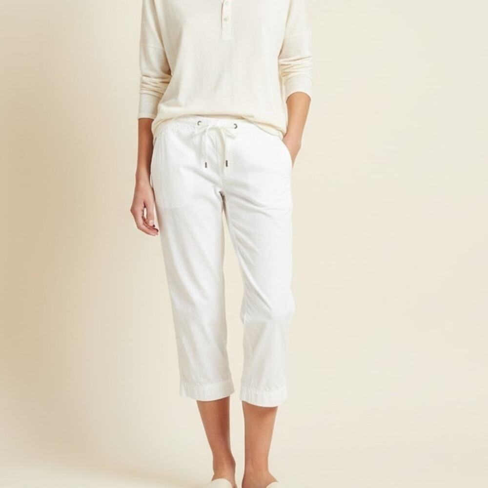 NILI LOTAN Cropped Drawstring Pants White Cotton Made in USA 28w size 2